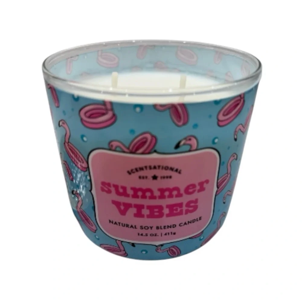 Scentsational Summer Vibes 2 wick Pink Flamingo soy candle Made in USA NWT